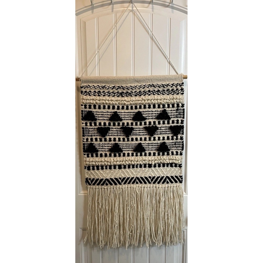 Boho Woven Wall Hanging Tapestry Neutral Macrame Fringe Rustic Home Decor